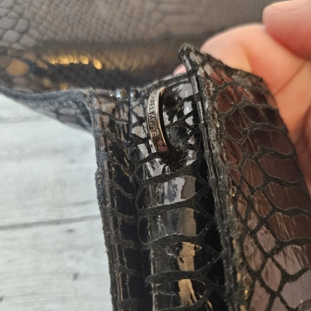Michael Kors Metallic Black Python Effect Leather Flap Clutch Bag *Missing Strap